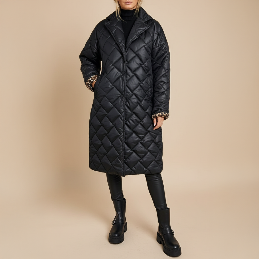 BLAIR QUILTED COAT WITH LEOPARD LINING | STAY WARM, LOOK ELEGANT