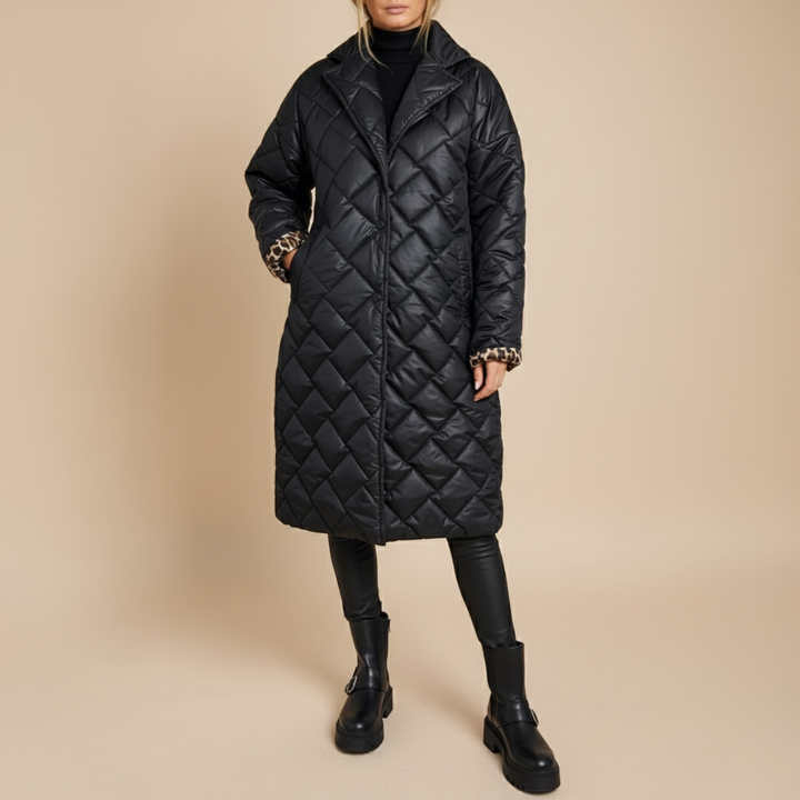 BLAIR QUILTED COAT WITH LEOPARD LINING | STAY WARM, LOOK ELEGANT