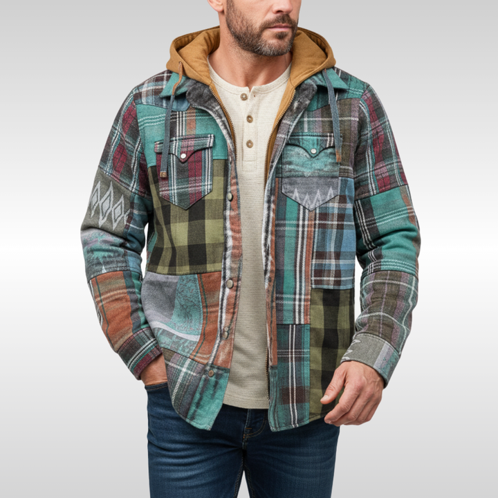 ROWAN PATCHWORK HOODED JACKET | WARMTH WITH PERSONALITY