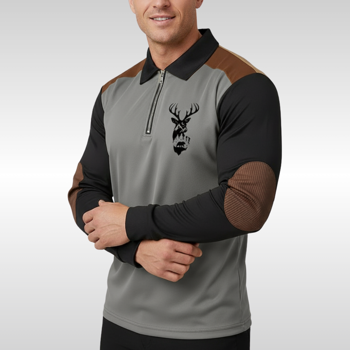 FLINT DEER PRINT ZIP POLO | EASY STYLE WITH QUIET CONFIDENCE