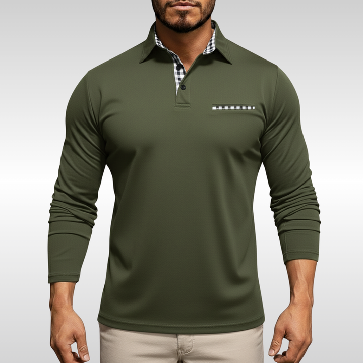LEO CHECK LONG-SLEEVE POLO | CLEAN STYLE WITH SMART COMFORT