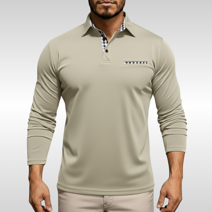 LEO CHECK LONG-SLEEVE POLO | CLEAN STYLE WITH SMART COMFORT