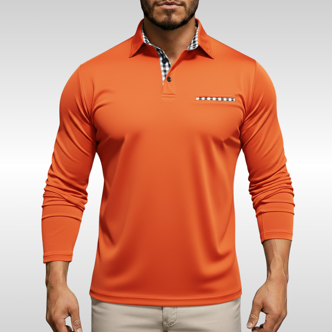 LEO CHECK LONG-SLEEVE POLO | CLEAN STYLE WITH SMART COMFORT