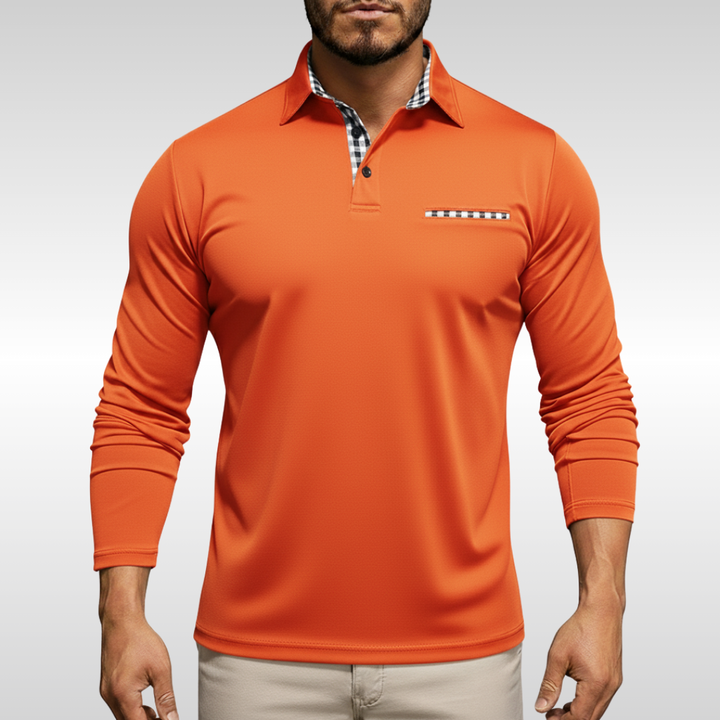 LEO CHECK LONG-SLEEVE POLO | CLEAN STYLE WITH SMART COMFORT