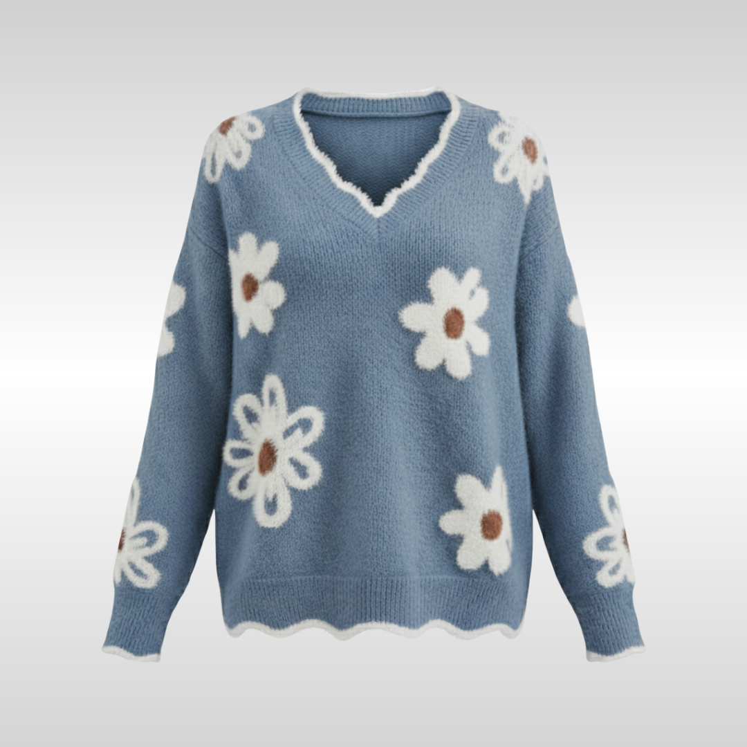 MILA FLORAL V-NECK KNIT SWEATER | SOFT, FEMININE AND FLATTERING