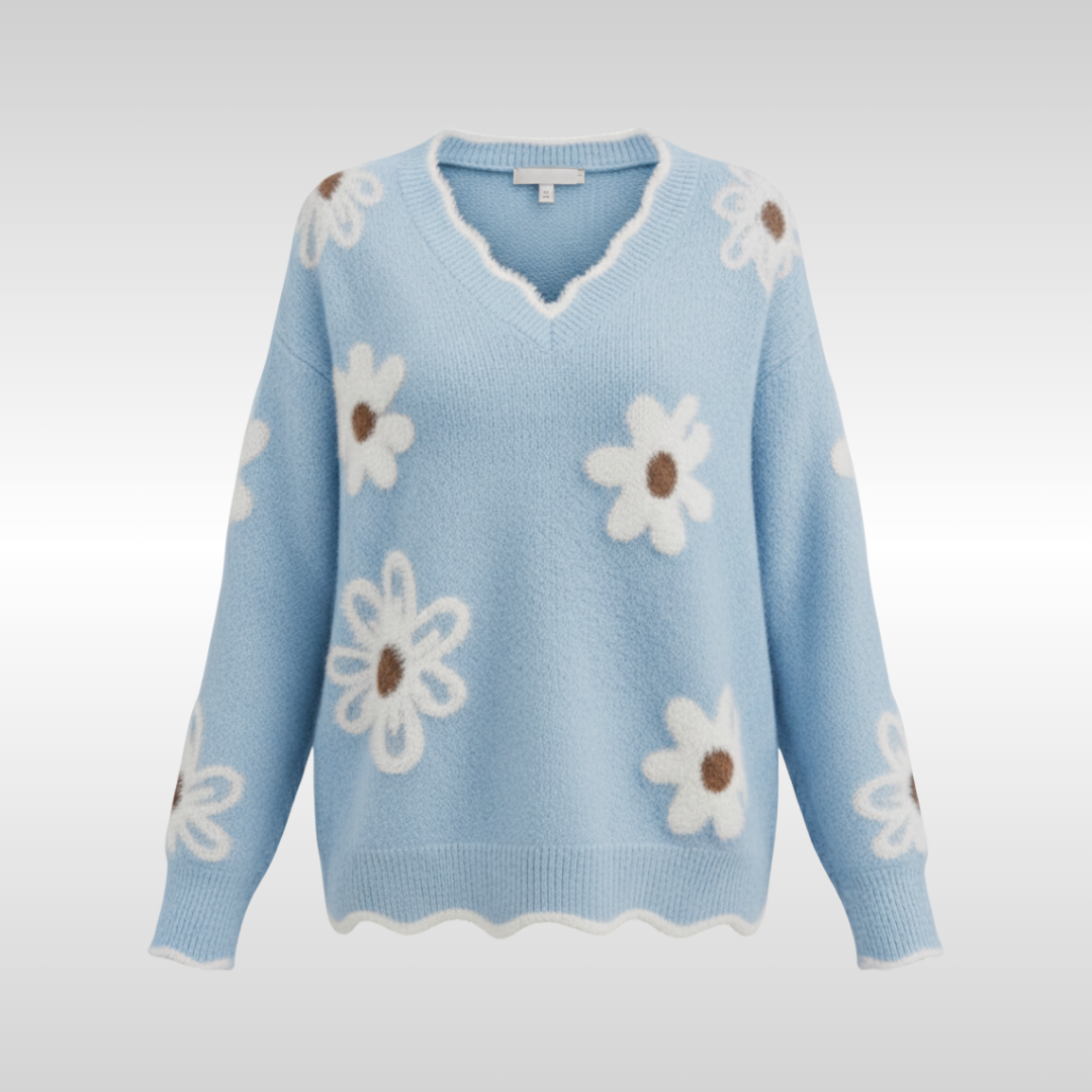 MILA FLORAL V-NECK KNIT SWEATER | SOFT, FEMININE AND FLATTERING