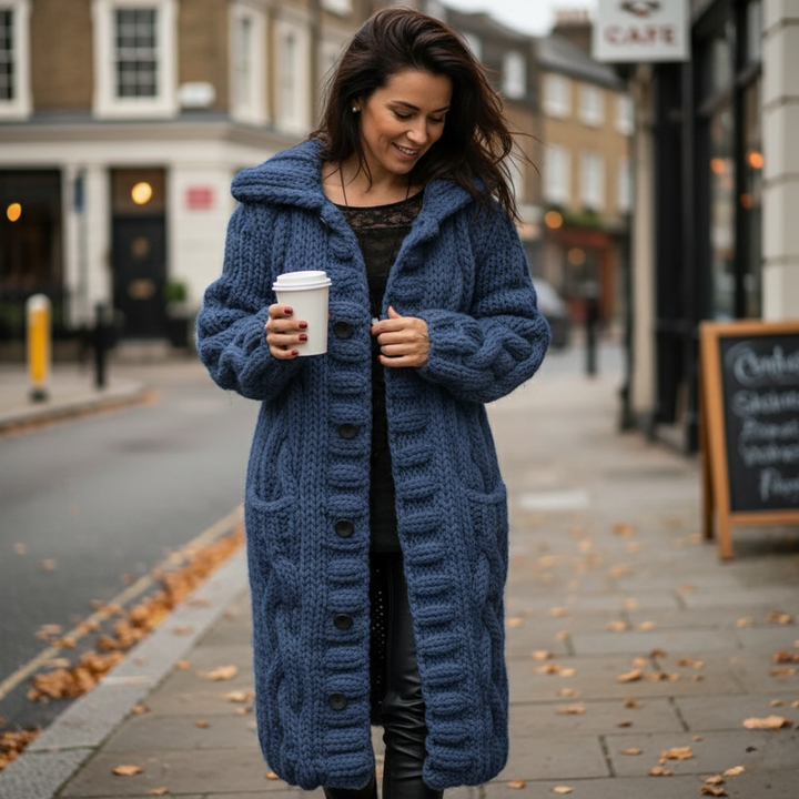 OVERSIZED CABLE KNIT COAT | FLATTERING LONGLINE FIT