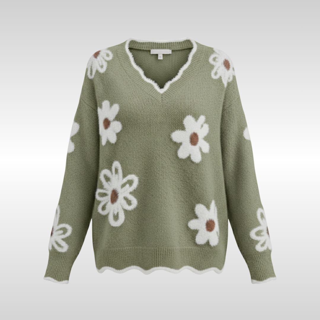MILA FLORAL V-NECK KNIT SWEATER | SOFT, FEMININE AND FLATTERING
